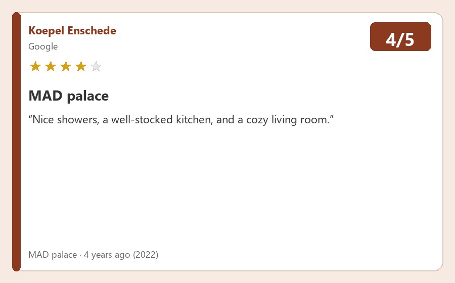 Review van MAD palace via Google